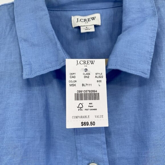 J.Crew Women's Size L Blue Linen Blend Button Up Long Sleeve Shirt NWT AL522 - Picture 8 of 10